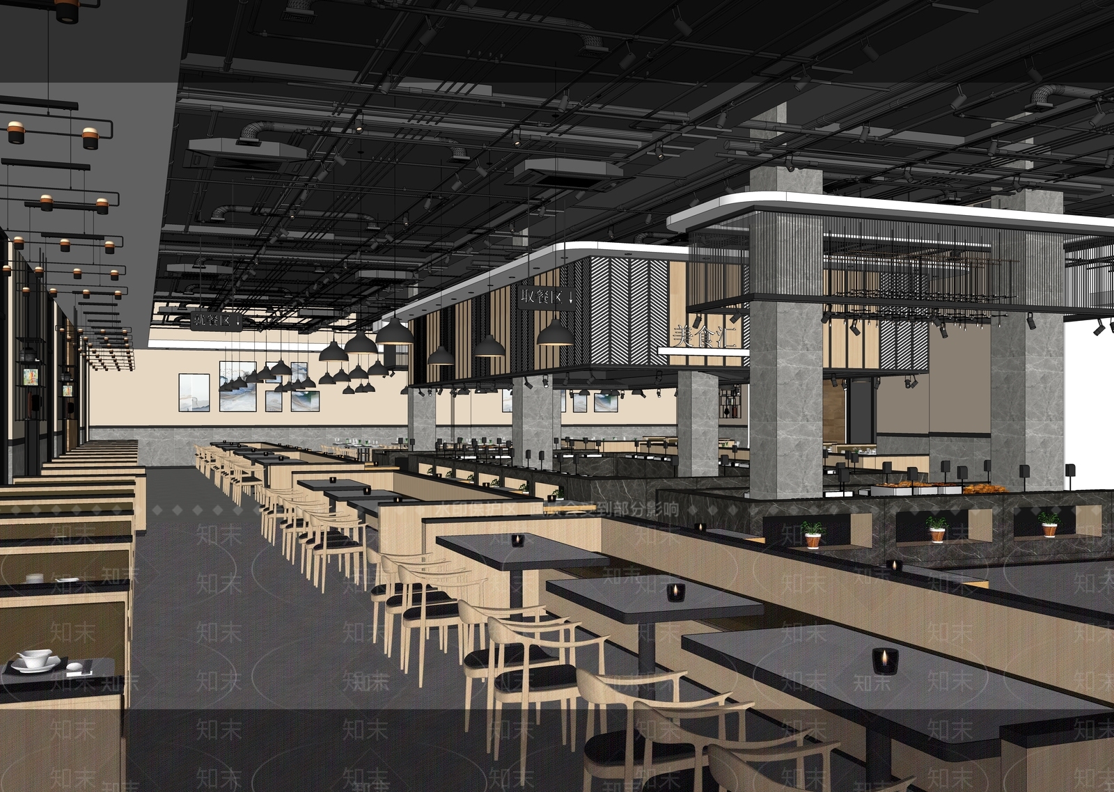 现代自助餐厅SU模型下载【ID:1129371542】