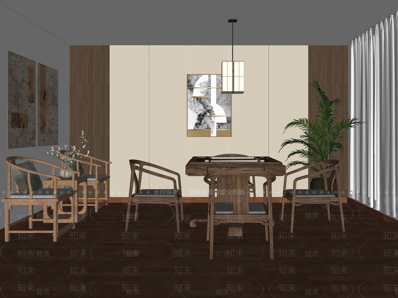 新中式麻将室SU模型下载【ID:1129398245】