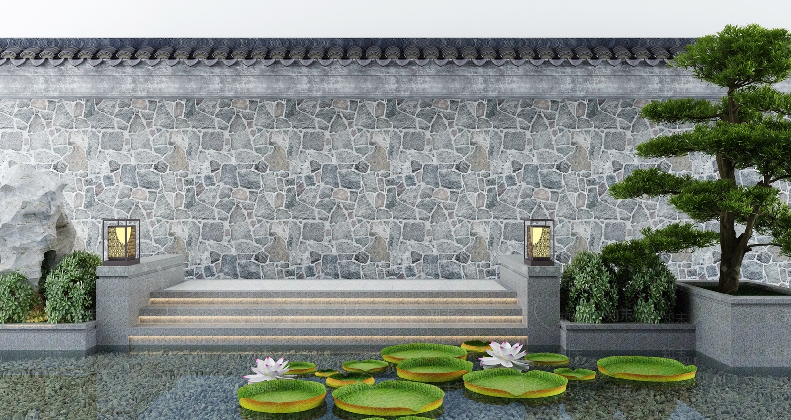 新中式假山水景3D模型下载【ID:1129409230】