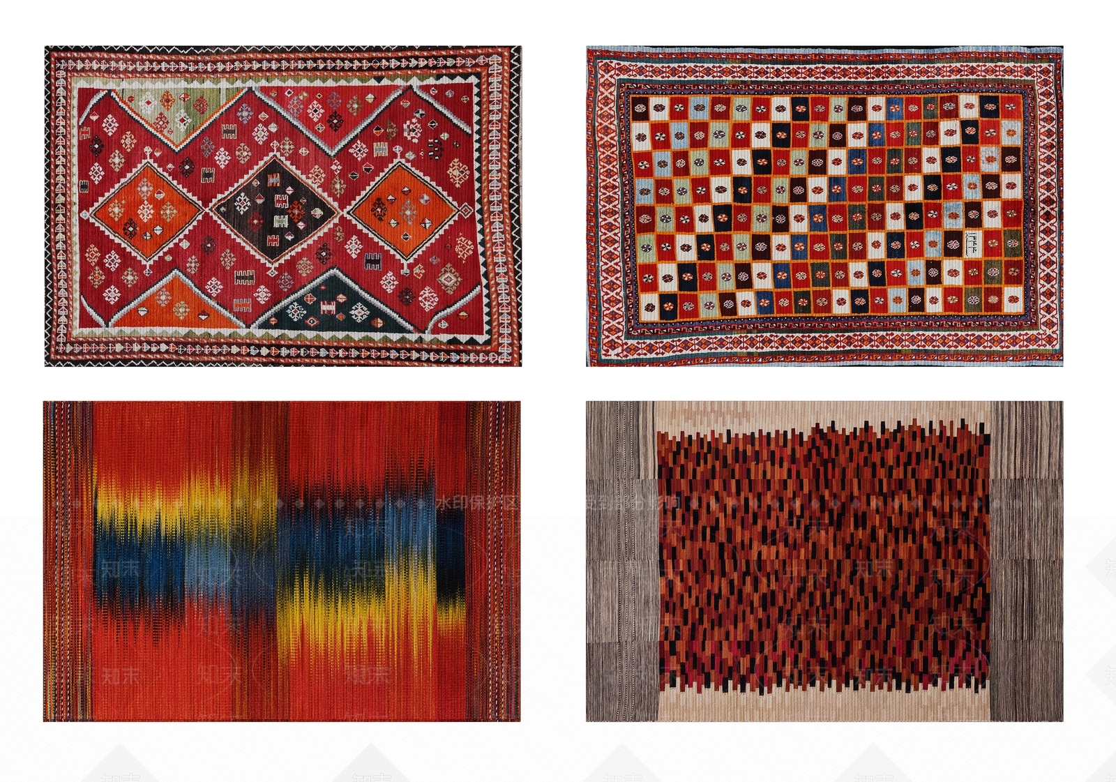 美式橙红色民族图案地毯组合3D模型下载【ID:1129410213】