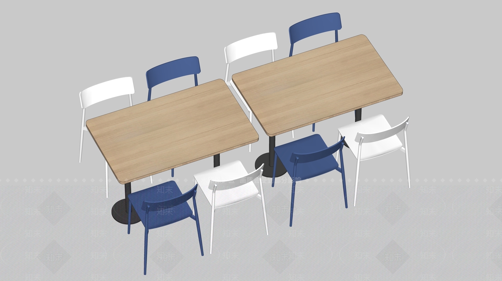 现代食堂桌椅SU模型下载【ID:1129410623】