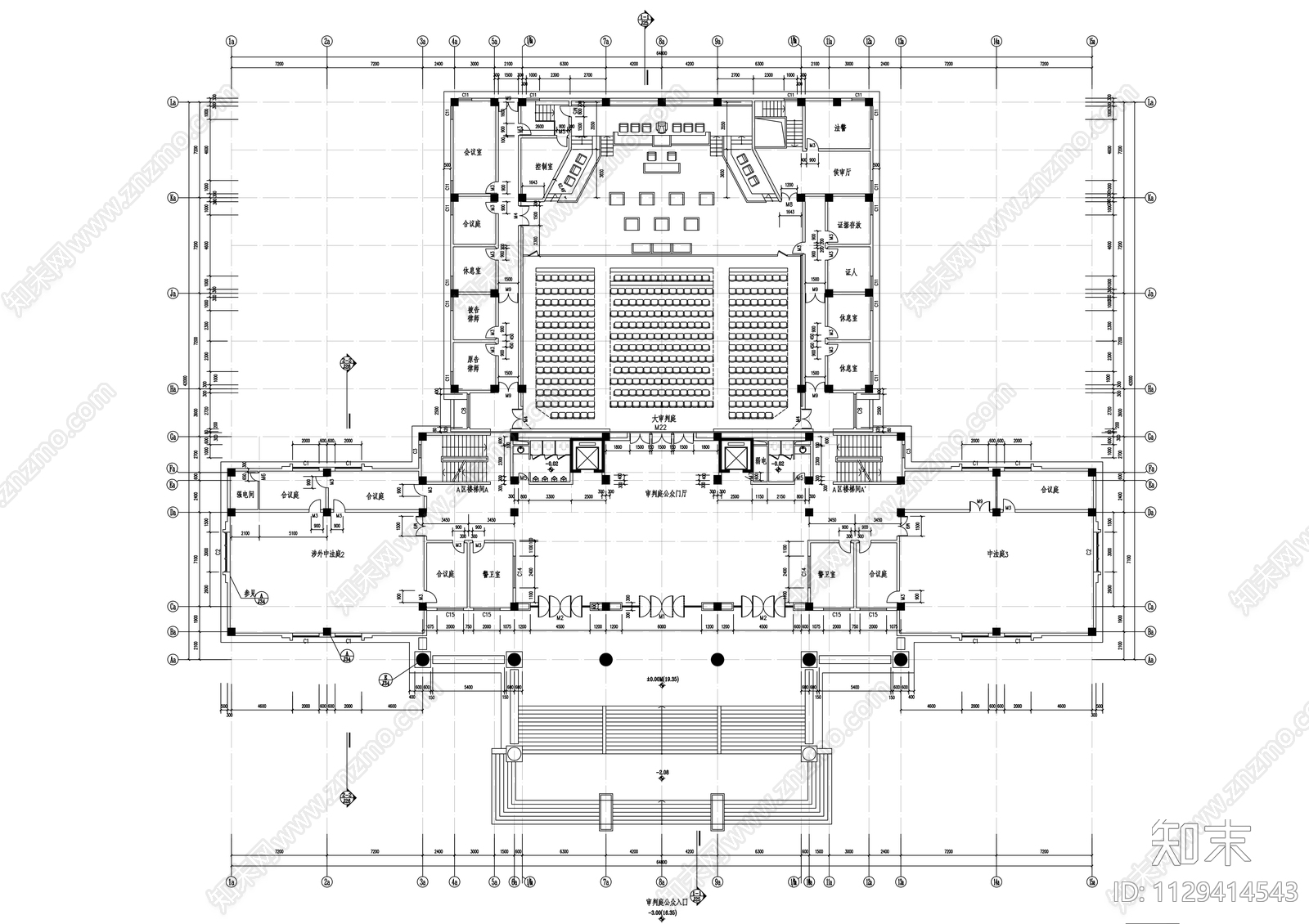 中级法院建筑结构cad施工图下载【ID:1129414543】