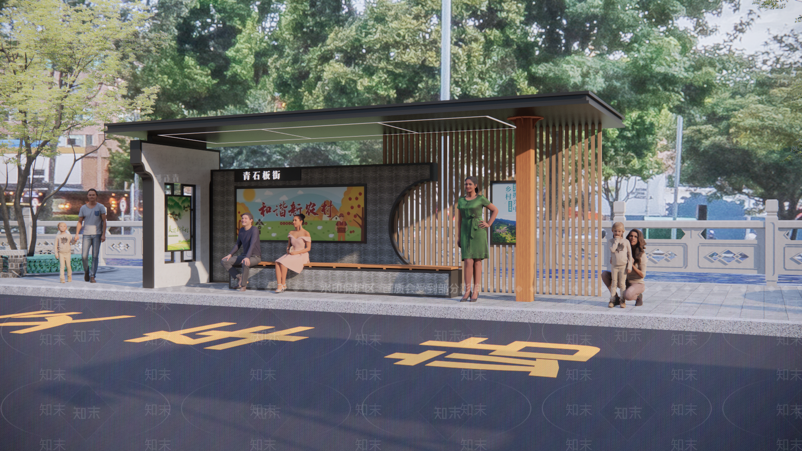 新中式公交站台SU模型下载【ID:1129583670】