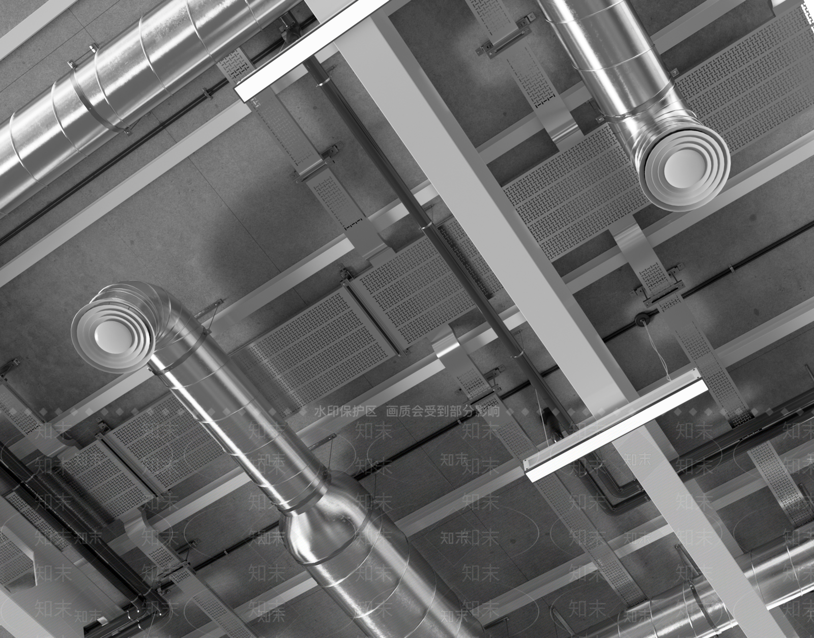 工业风通风管道吊顶3D模型下载【ID:1129420945】