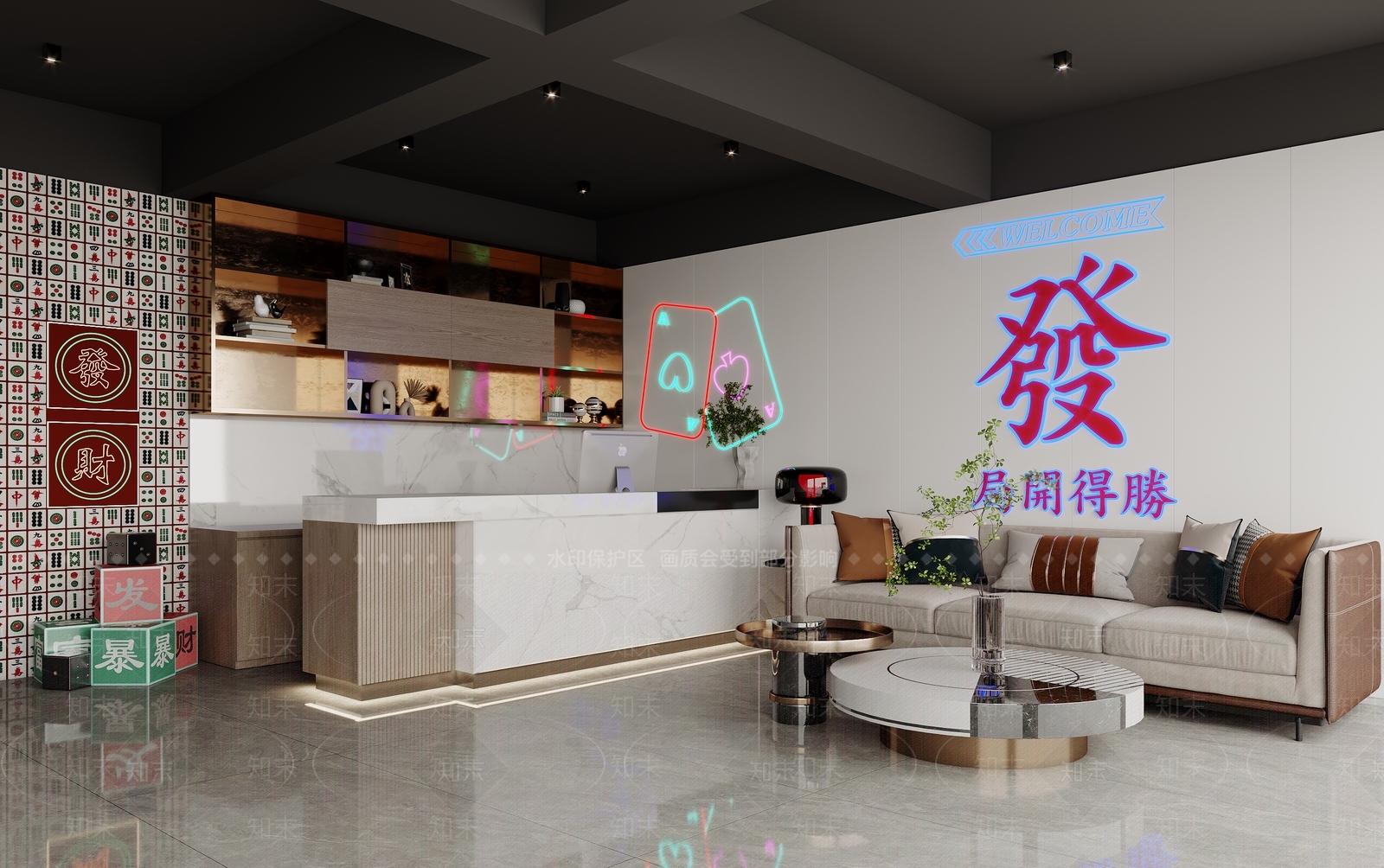 工业风棋牌室前台3D模型下载【ID:1129423991】