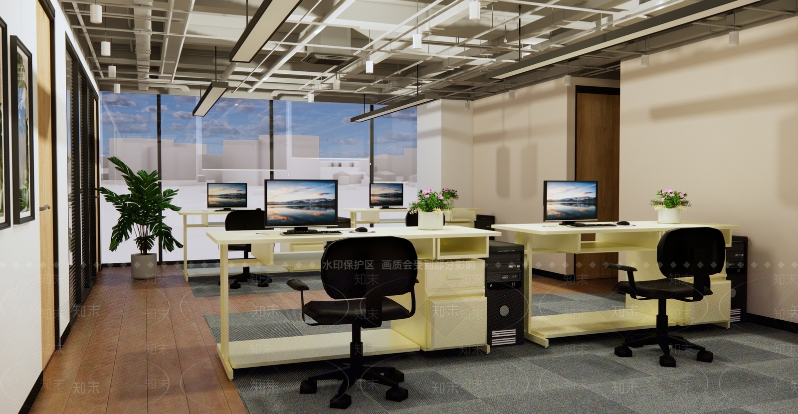 现代电脑学校教室SU模型下载【ID:1129424114】