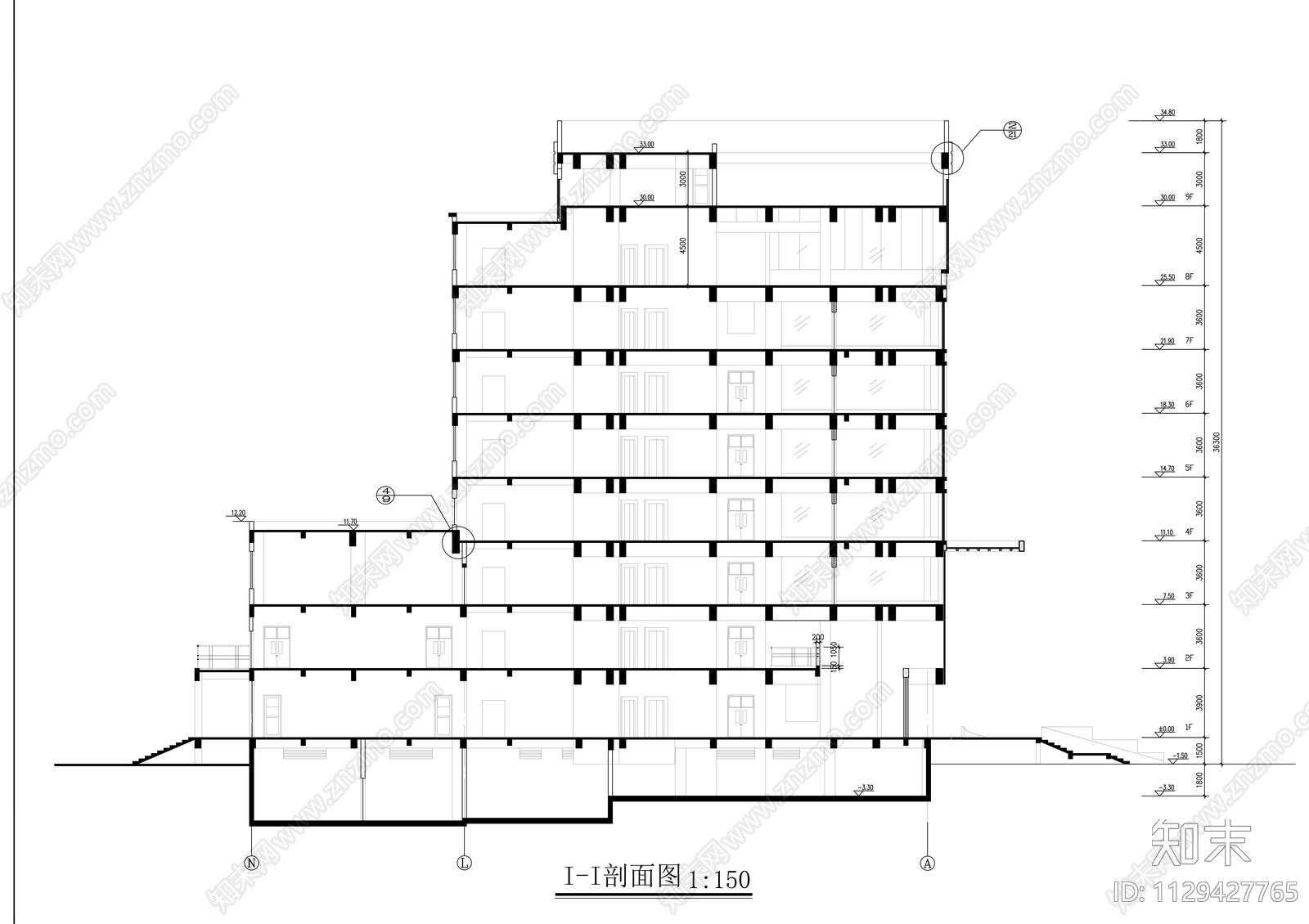 县行政中心建筑cad施工图下载【ID:1129427765】