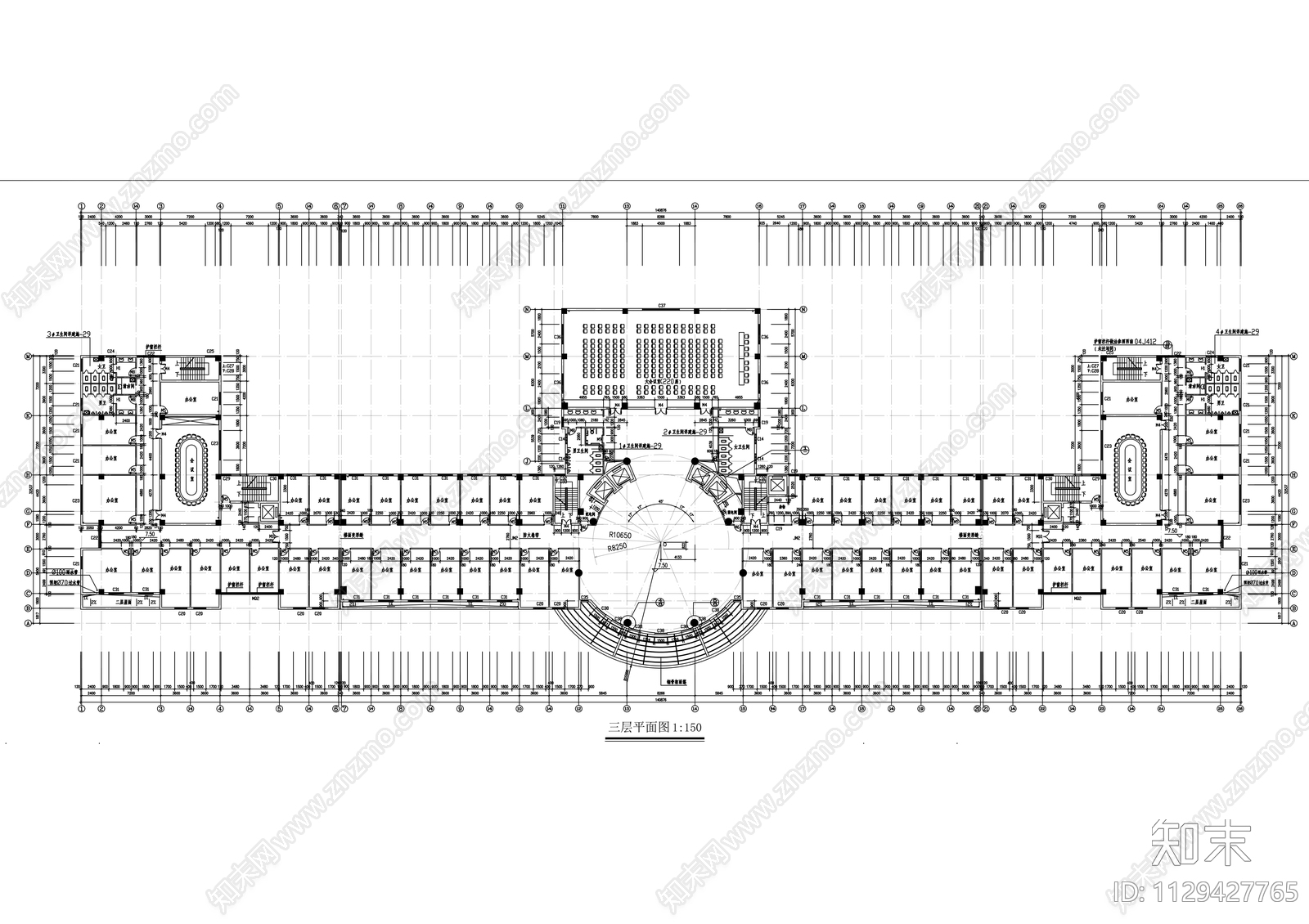 县行政中心建筑cad施工图下载【ID:1129427765】