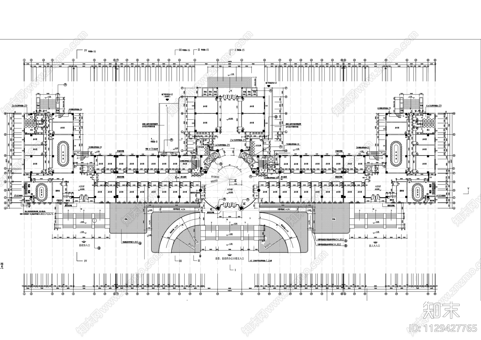 县行政中心建筑cad施工图下载【ID:1129427765】
