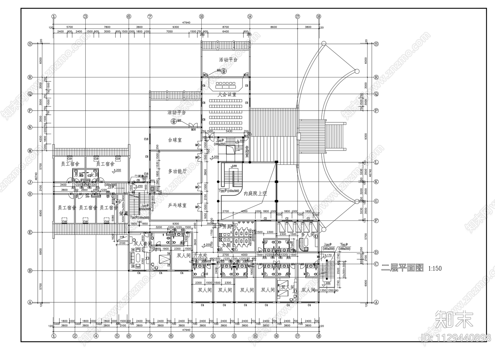 接待中心建筑设计cad施工图下载【ID:1129440898】