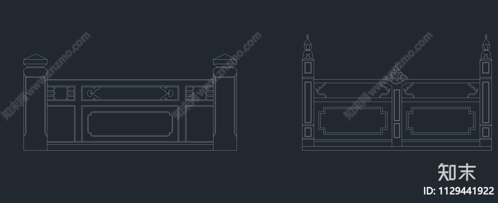 中式栏杆cad施工图下载【ID:1129441922】
