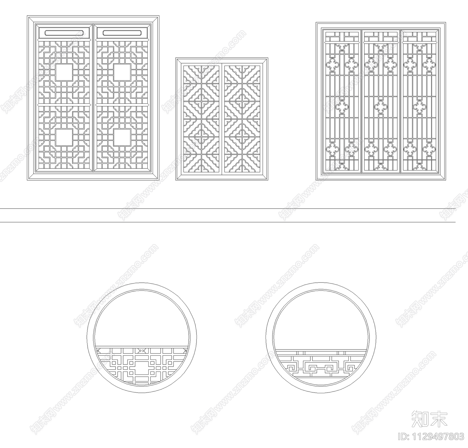 中式木格窗cad施工图下载【ID:1129497803】