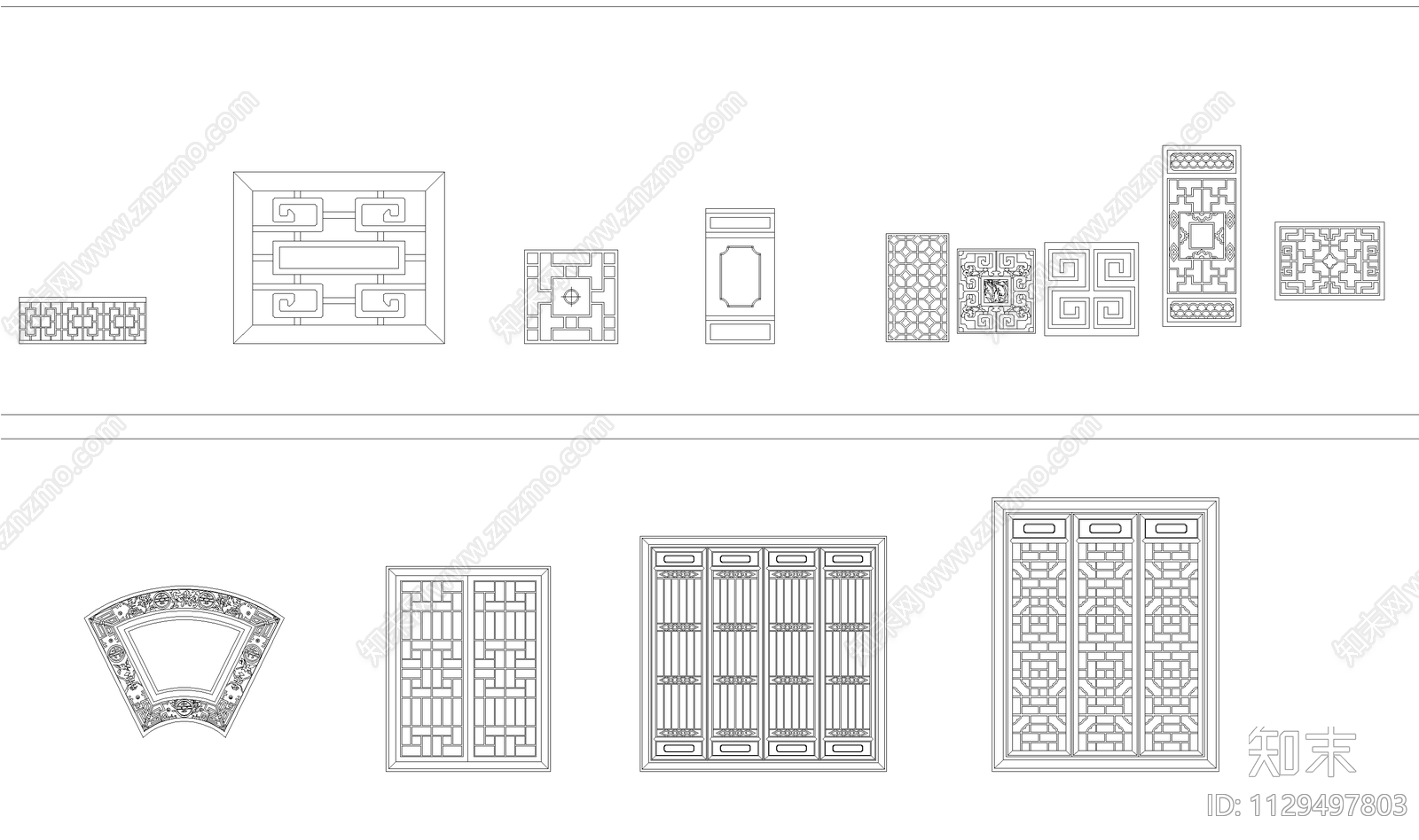 中式木格窗cad施工图下载【ID:1129497803】