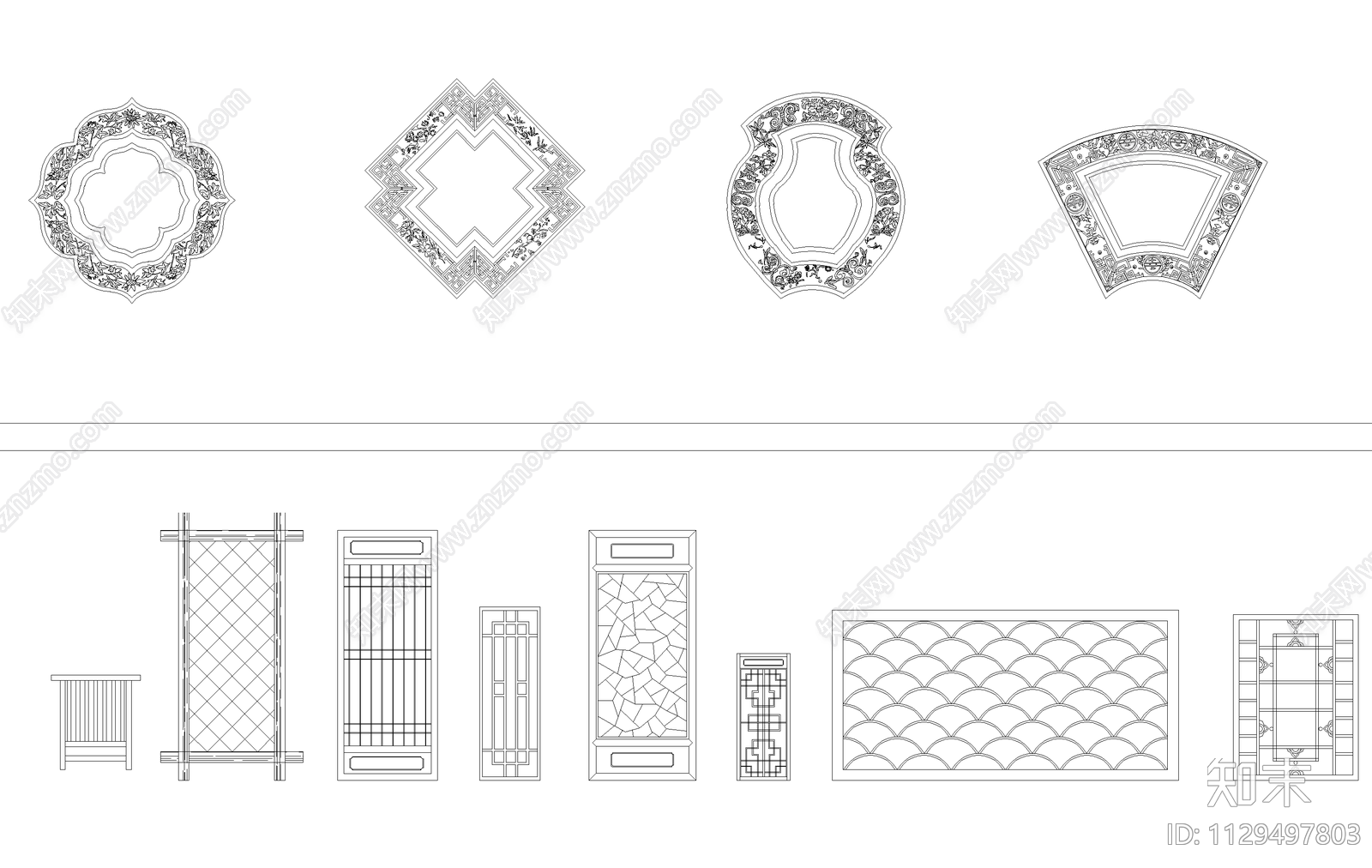 中式木格窗cad施工图下载【ID:1129497803】