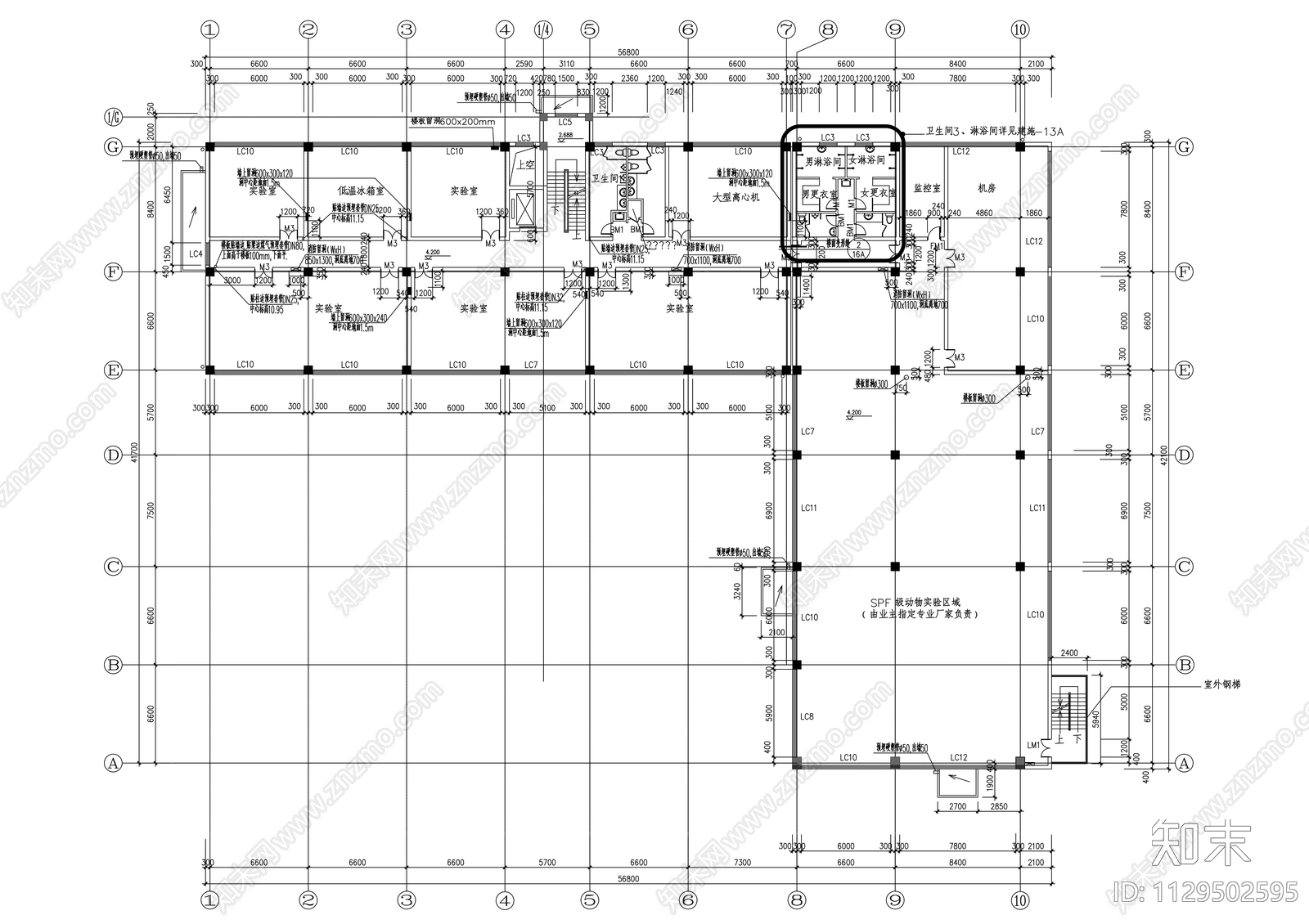 三层研究所建筑cad施工图下载【ID:1129502595】
