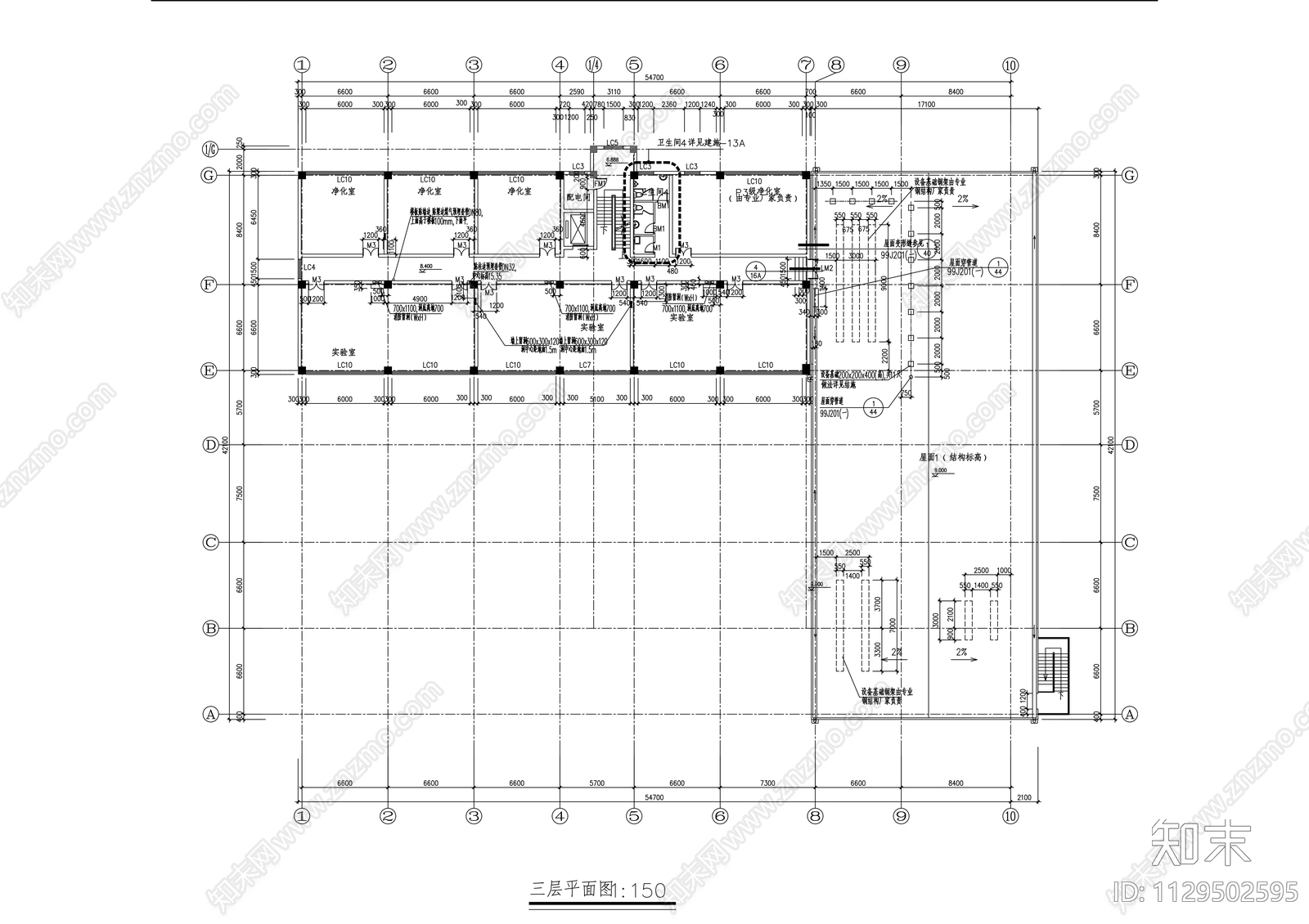 三层研究所建筑cad施工图下载【ID:1129502595】