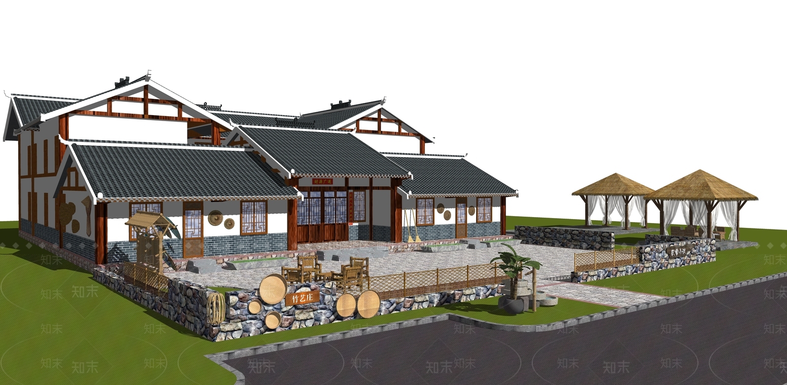 新中式乡村自建民房SU模型下载【ID:1129444006】