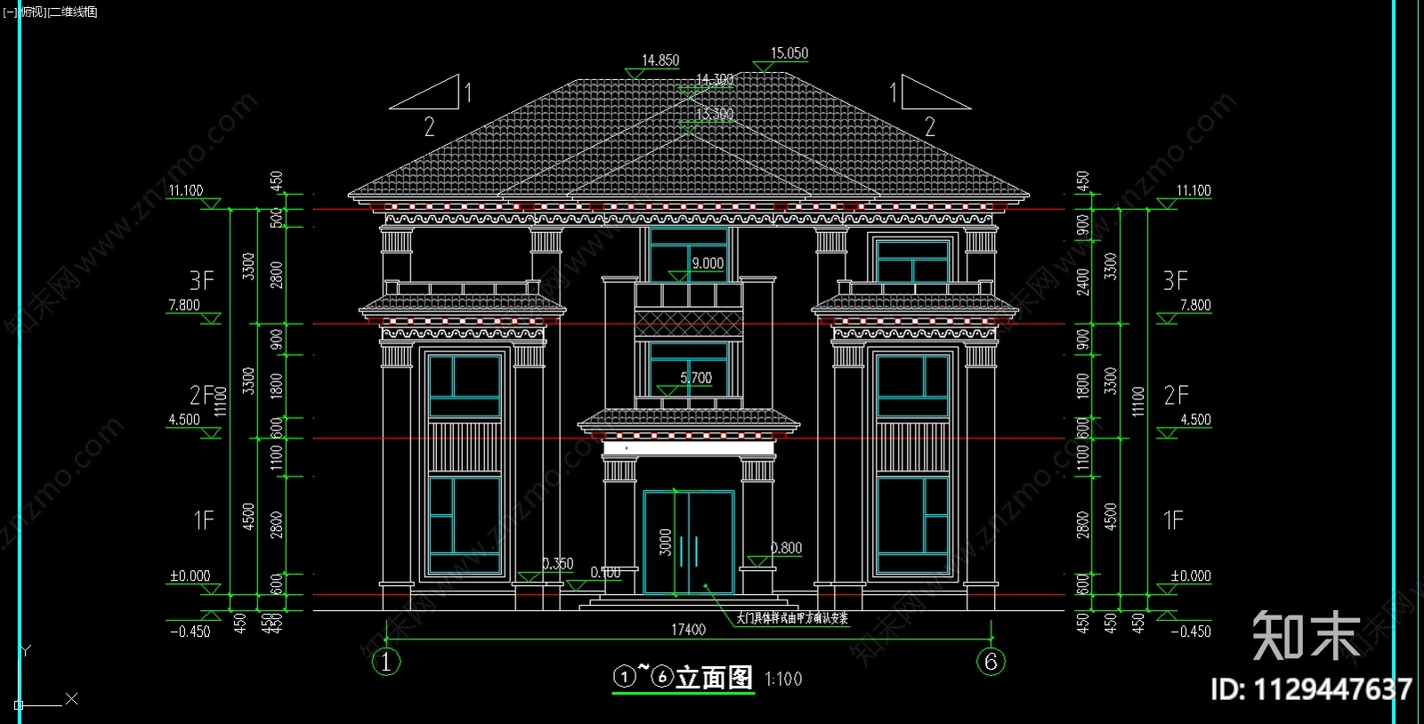 新中式别墅效果图cad施工图下载【ID:1129447637】