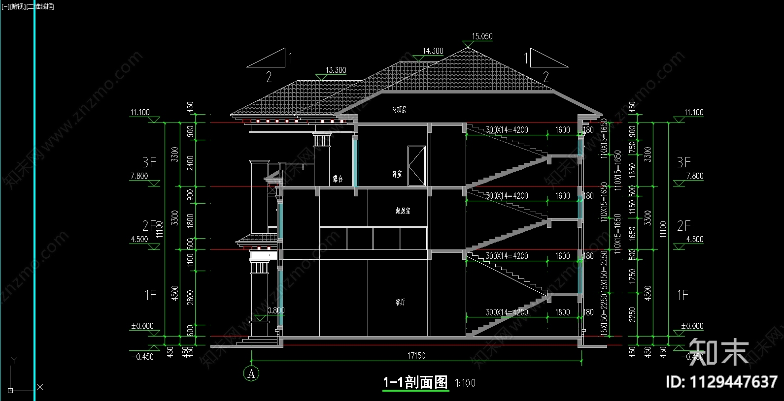 新中式别墅效果图cad施工图下载【ID:1129447637】