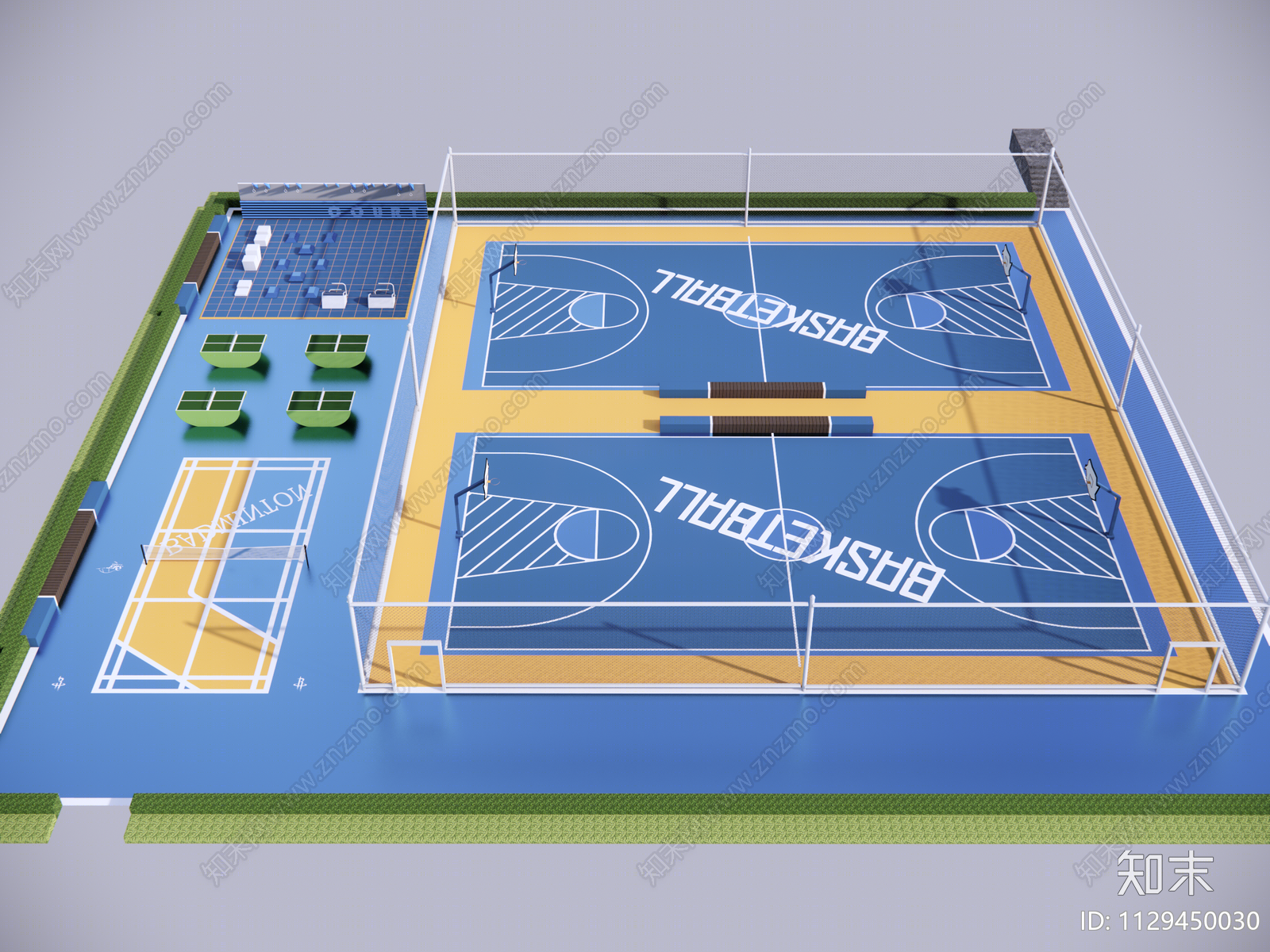 现代户外篮球场SU模型下载【ID:1129450030】