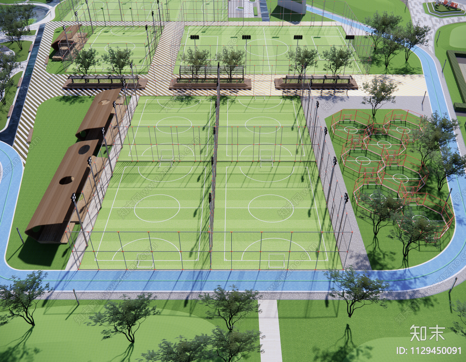 现代户外足球场SU模型下载【ID:1129450091】