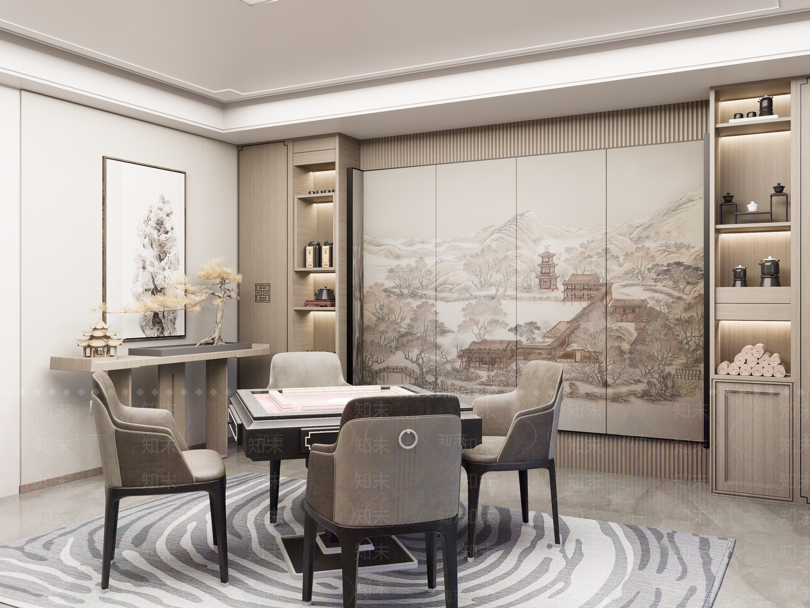 新中式麻将室SU模型下载【ID:1129463917】