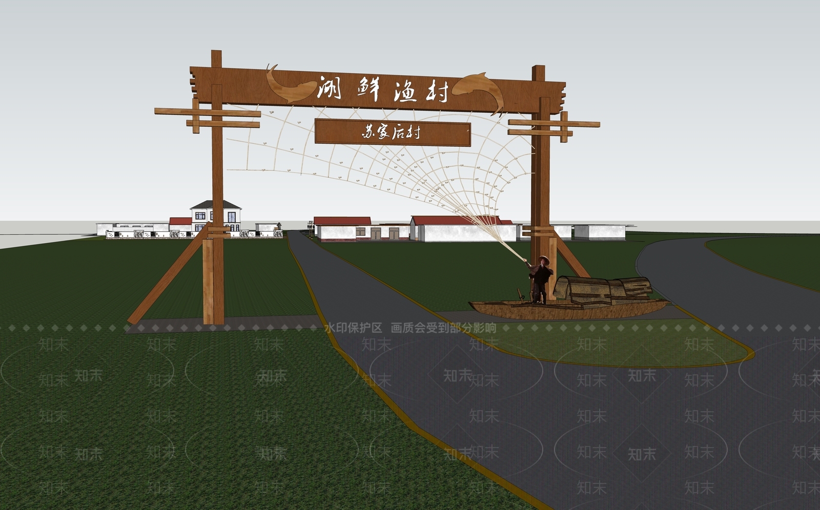 中式乡村振兴入口大门SU模型下载【ID:1129469300】