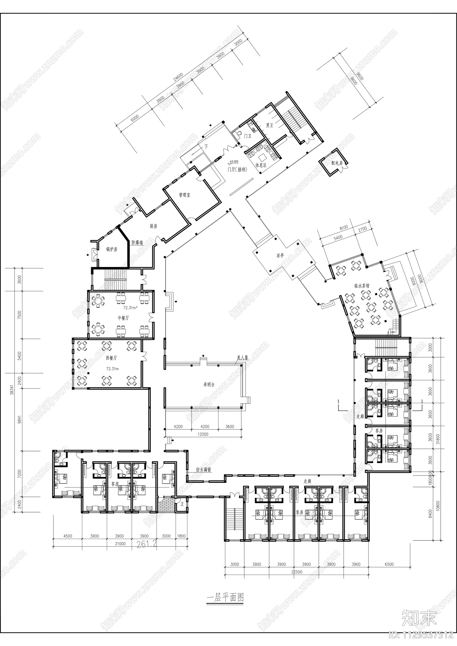 锦云祥客栈民宿建筑cad施工图下载【ID:1129537512】
