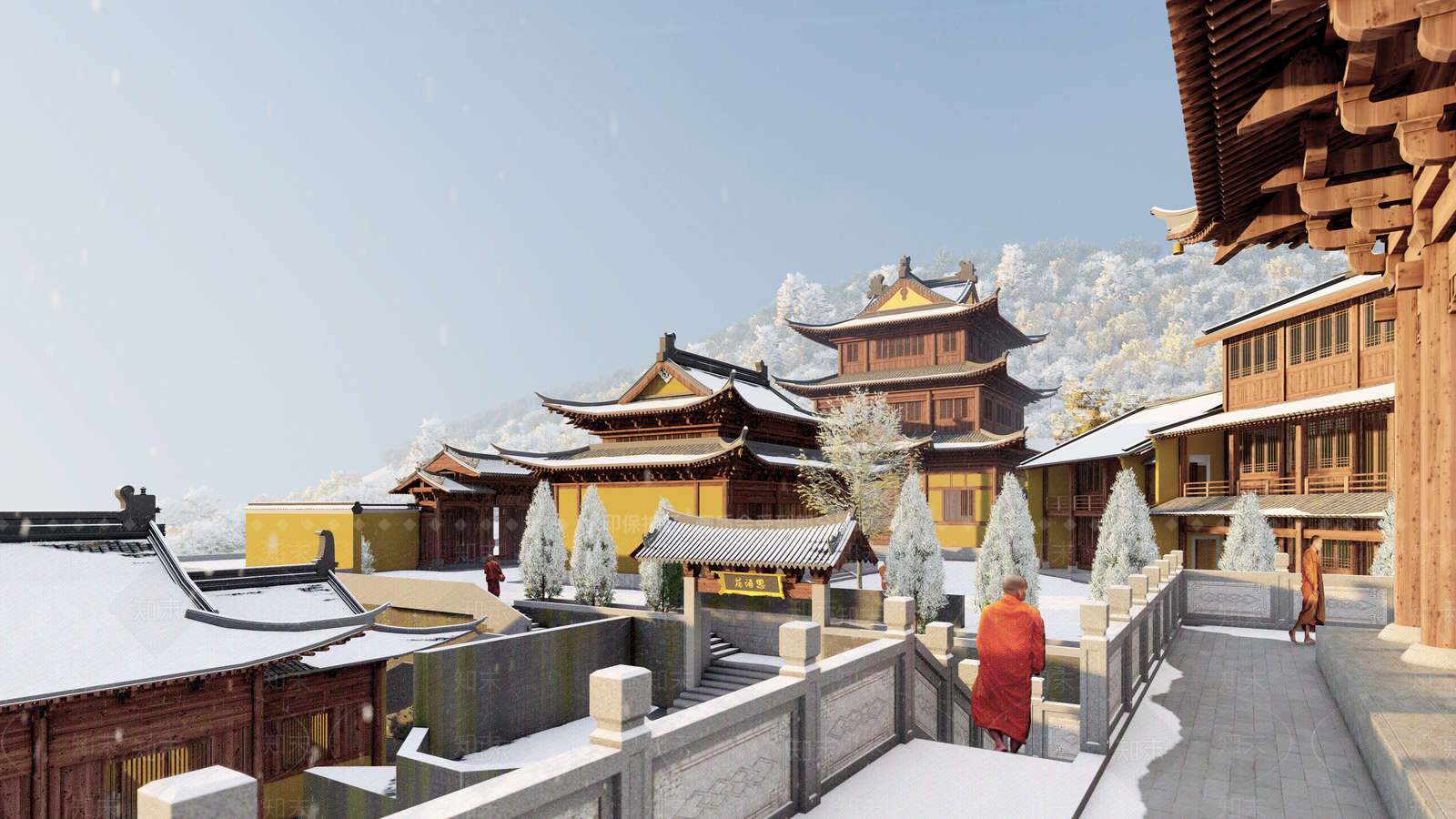 中式山间寺庙建筑SU模型下载【ID:1129477288】