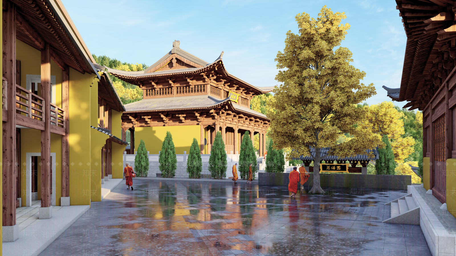 中式山间寺庙建筑SU模型下载【ID:1129477288】
