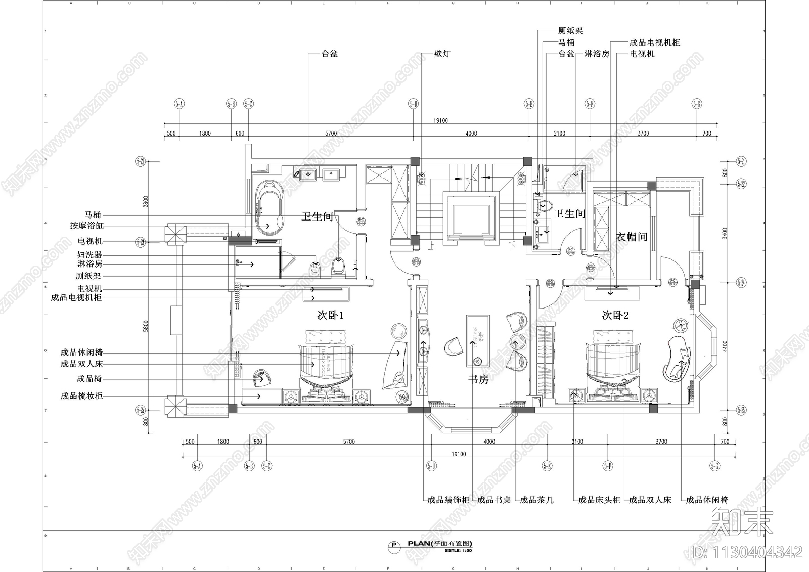 英式风格别墅平面cad施工图下载【ID:1130404342】