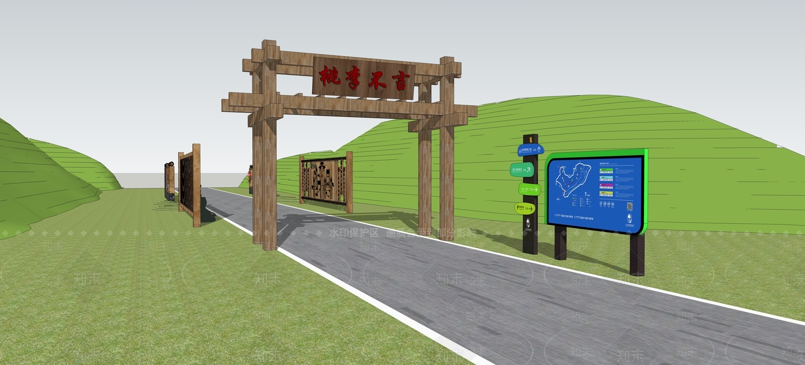 中式桃花园入口大门SU模型下载【ID:1129487640】