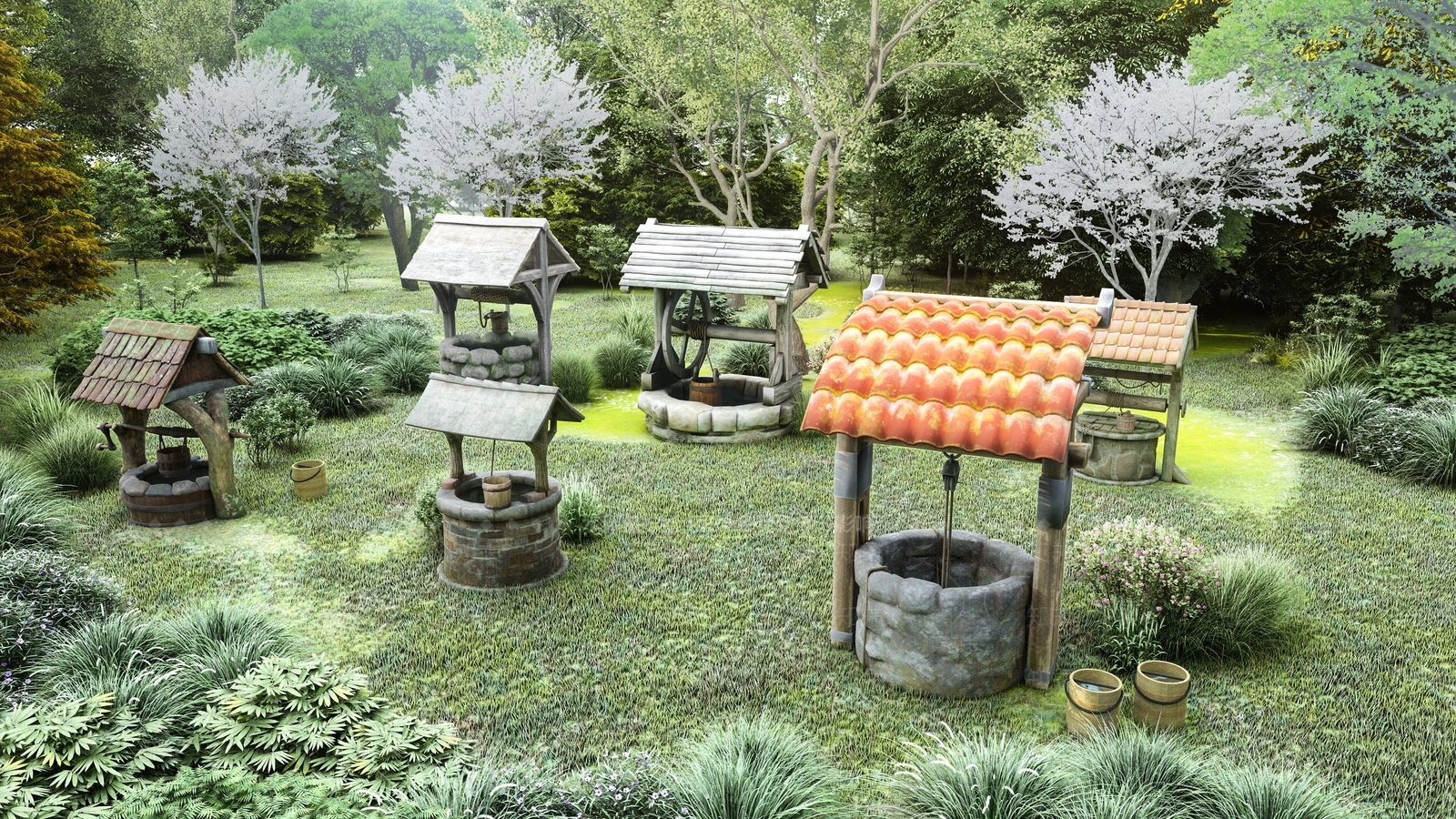 中式乡村古井SU模型下载【ID:1129501265】