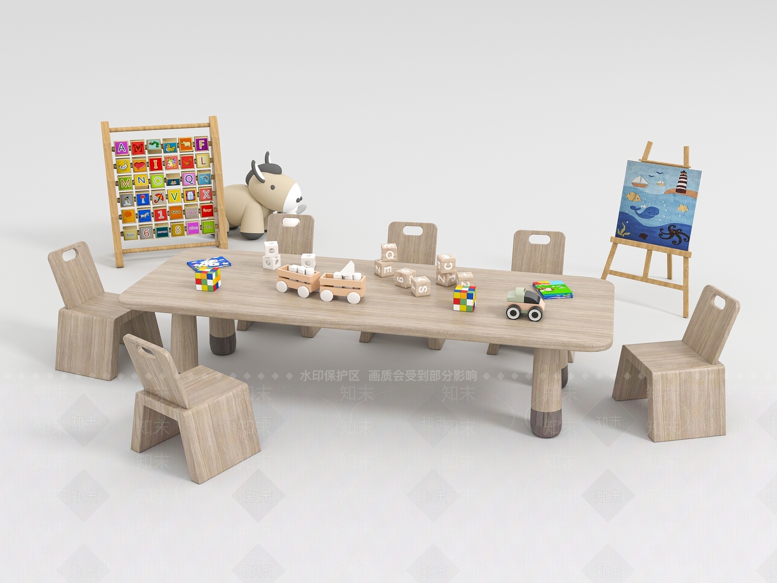 现代儿童桌椅组合3D模型下载【ID:1129514029】