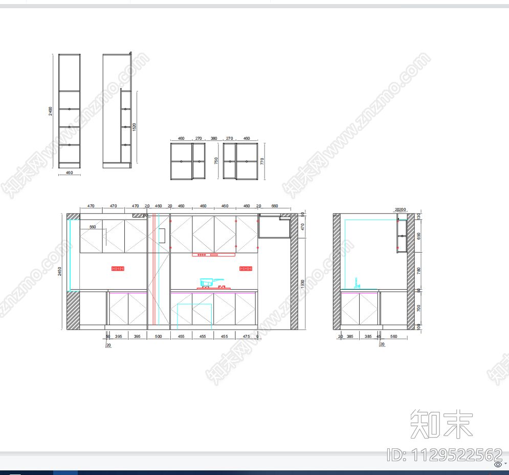 各种厨房空间设计施工图下载【ID:1129522562】