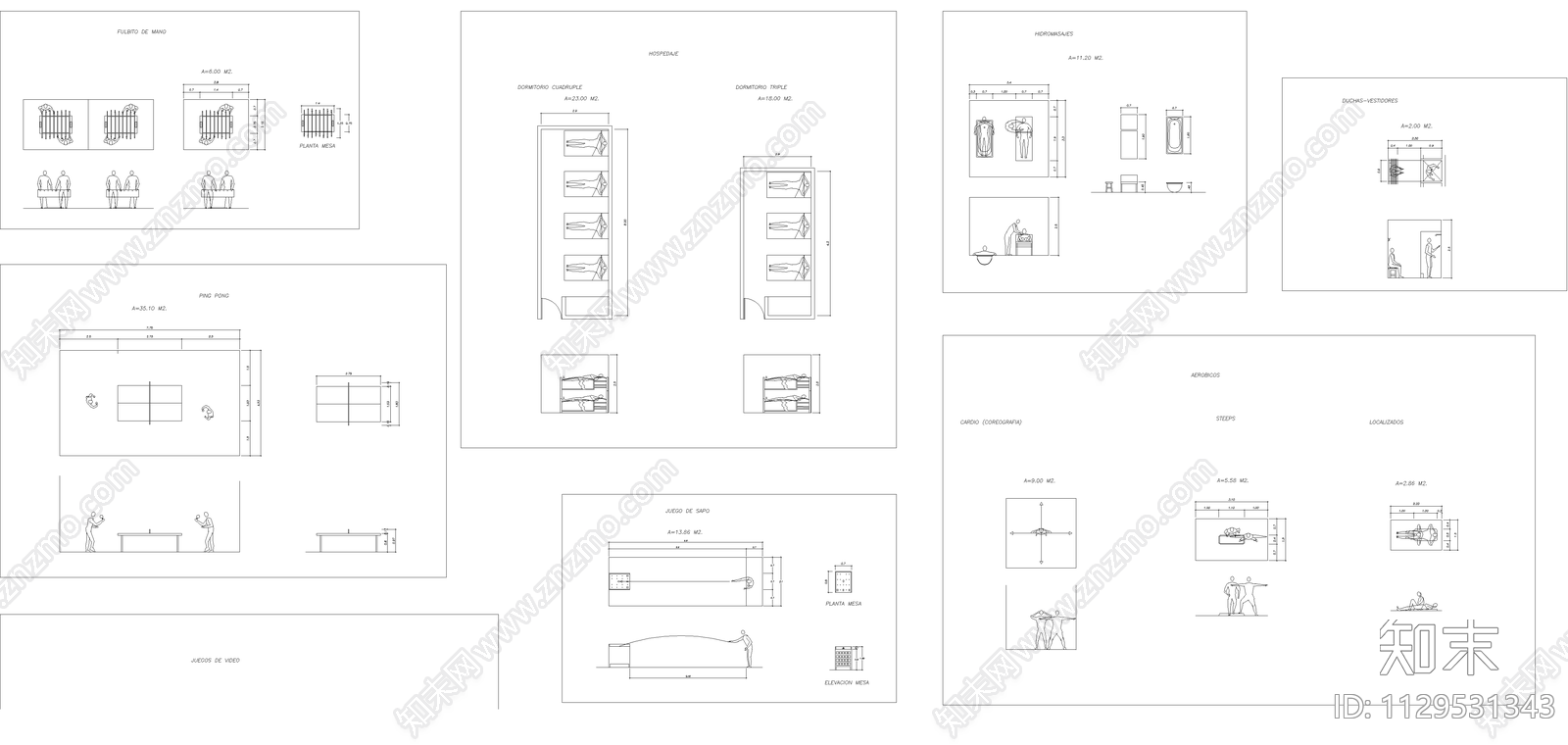 2023游戏厅健身房设备家具施工图下载【ID:1129531343】