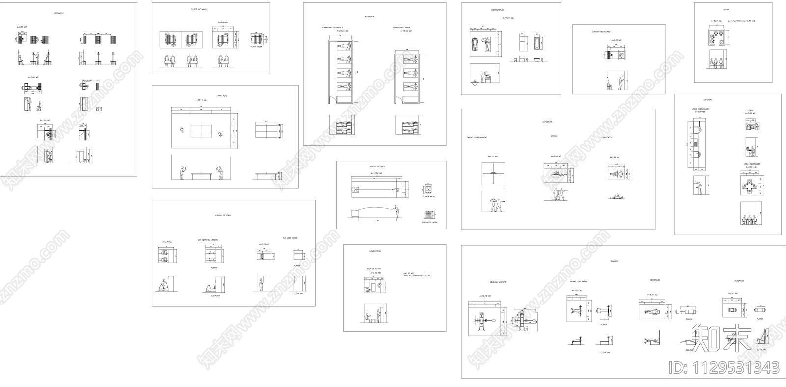 2023游戏厅健身房设备家具施工图下载【ID:1129531343】