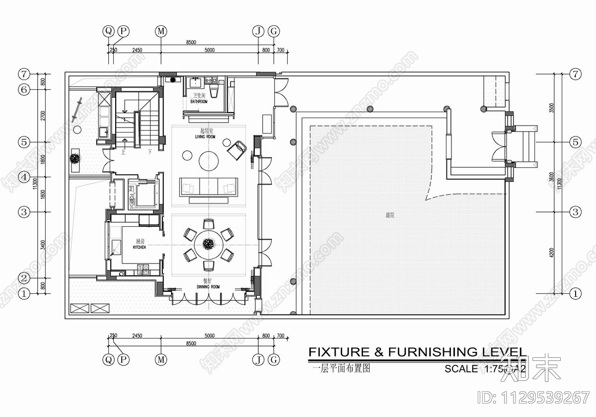 五层合院别墅室内施工图下载【ID:1129539267】