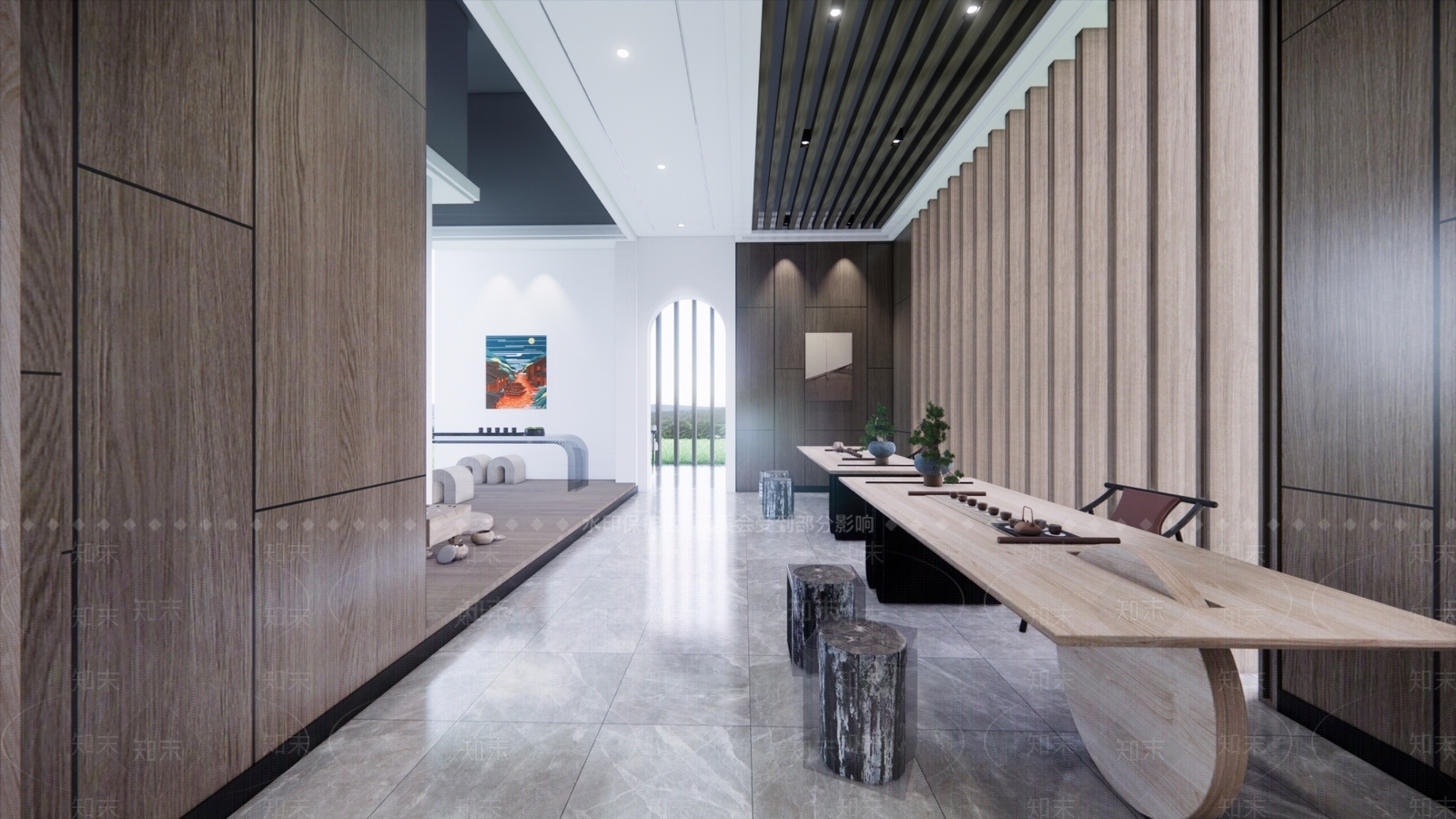 新中式架空层茶室休闲空间SU模型下载【ID:1129539461】