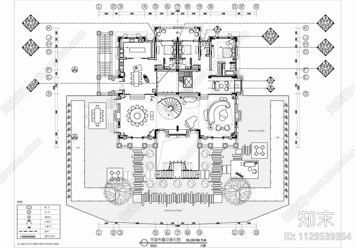 1200㎡四层别墅豪宅室内cad施工图下载【ID:1129539354】