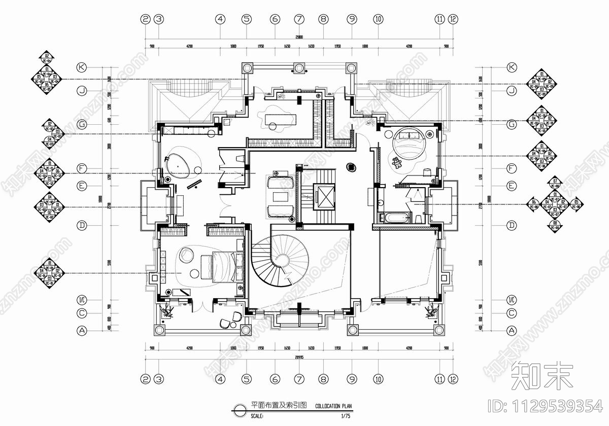 1200㎡四层别墅豪宅室内cad施工图下载【ID:1129539354】