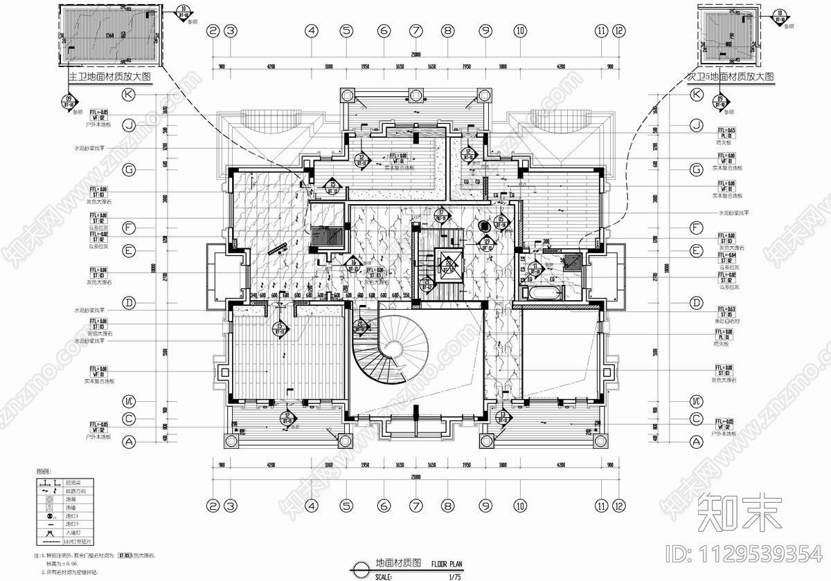 1200㎡四层别墅豪宅室内cad施工图下载【ID:1129539354】