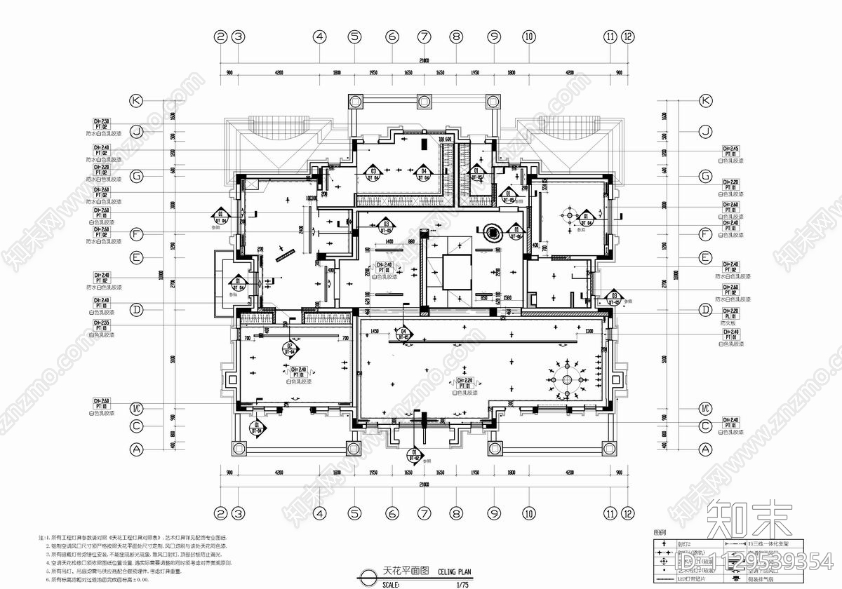 1200㎡四层别墅豪宅室内cad施工图下载【ID:1129539354】