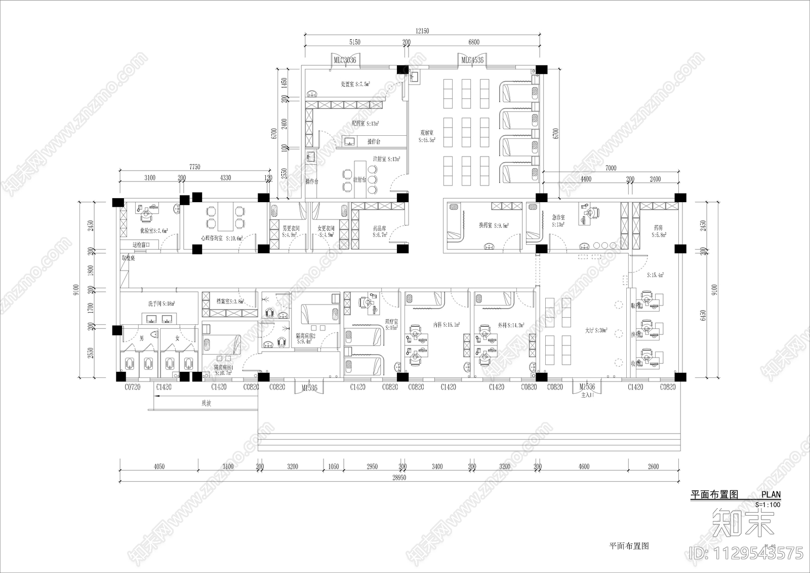 学校医务室cad施工图下载【ID:1129543575】