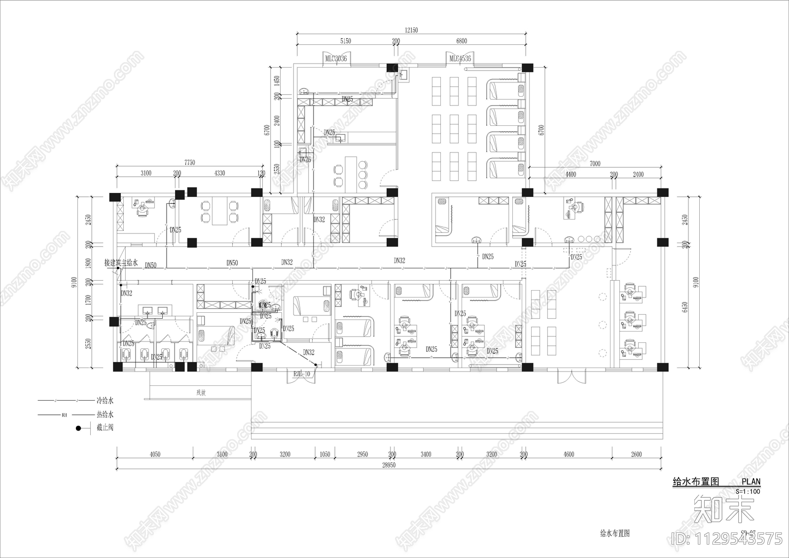 学校医务室cad施工图下载【ID:1129543575】