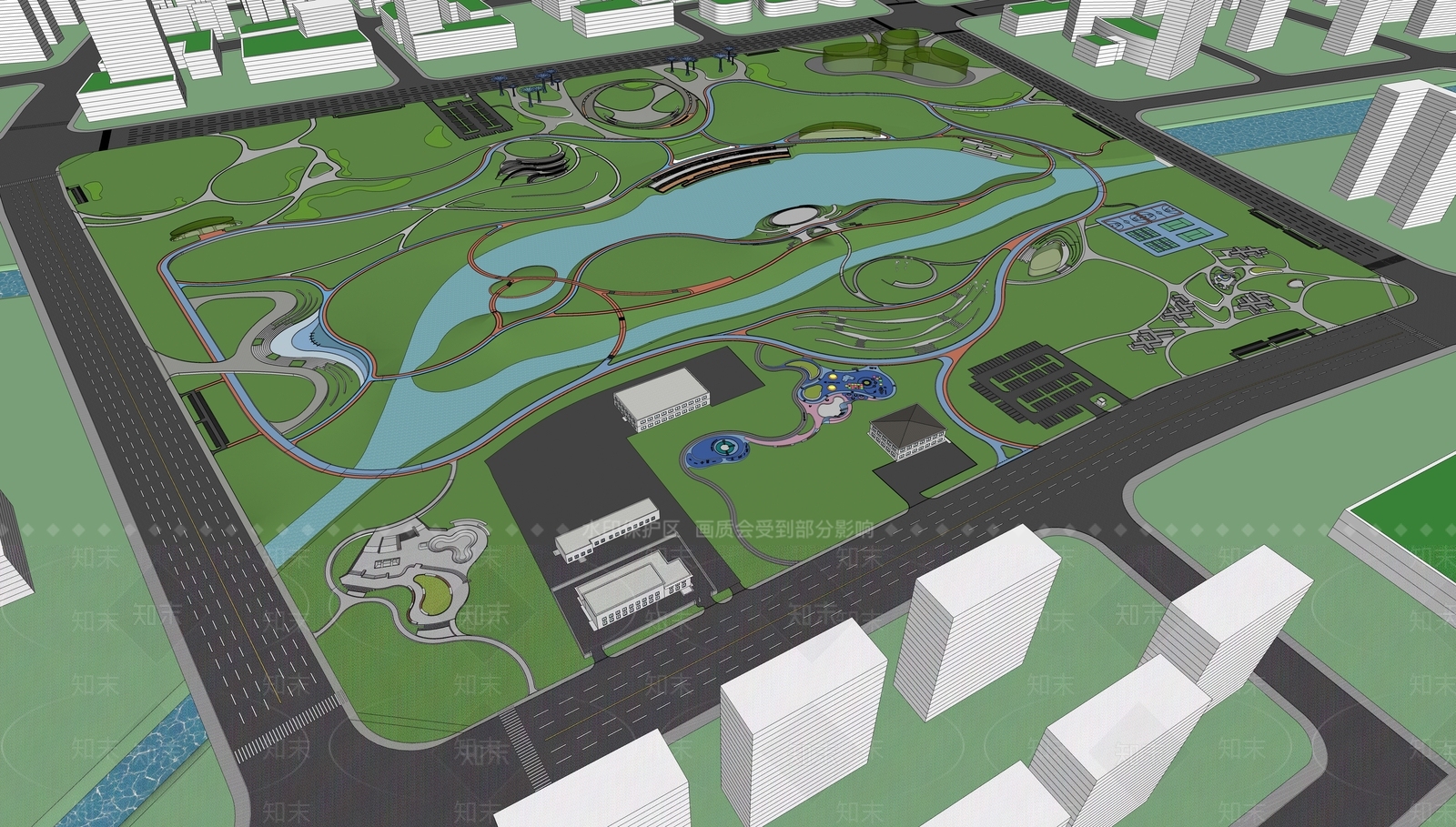 现代公园景观SU模型下载【ID:1129549507】