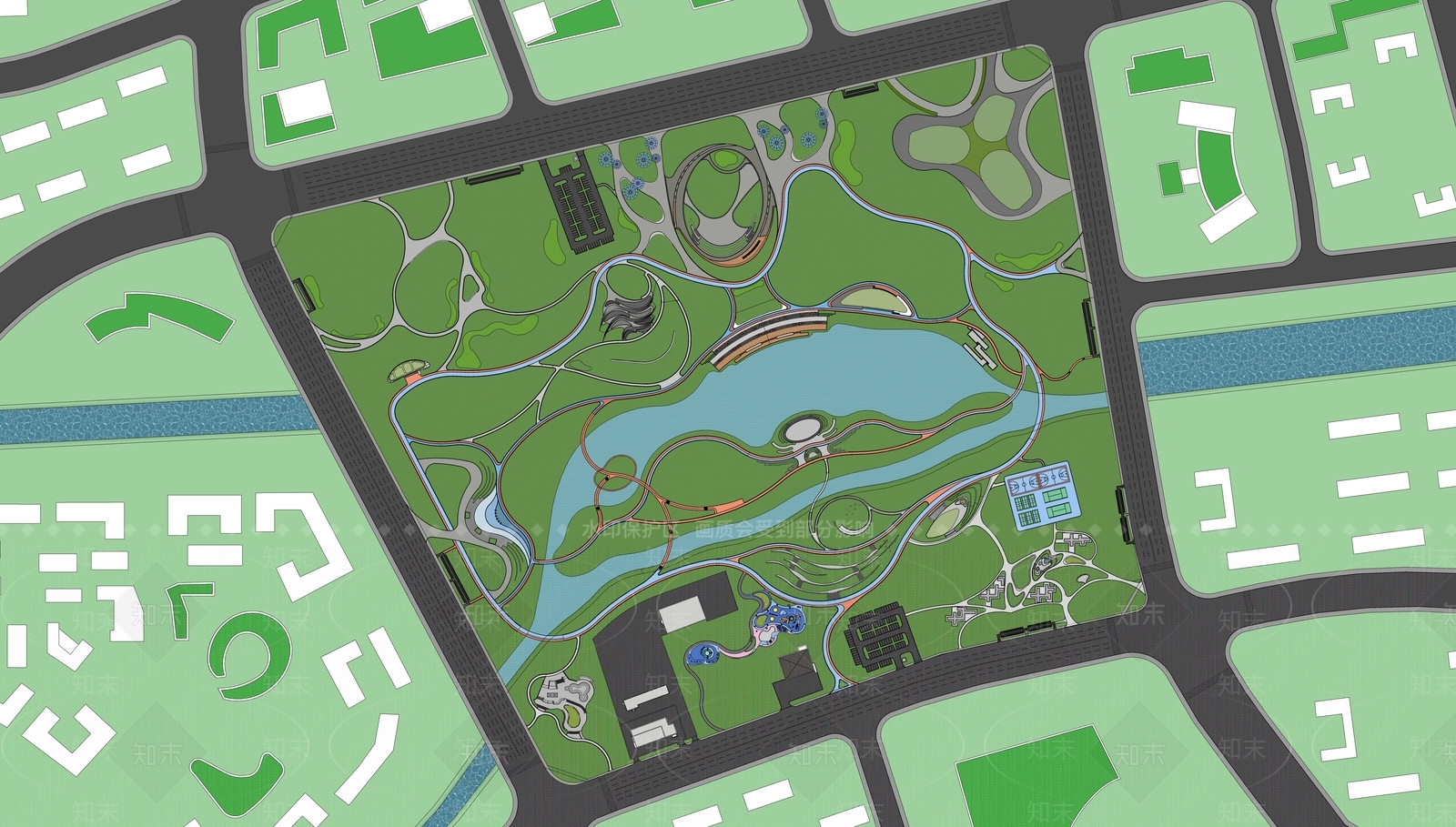 现代公园景观SU模型下载【ID:1129549507】
