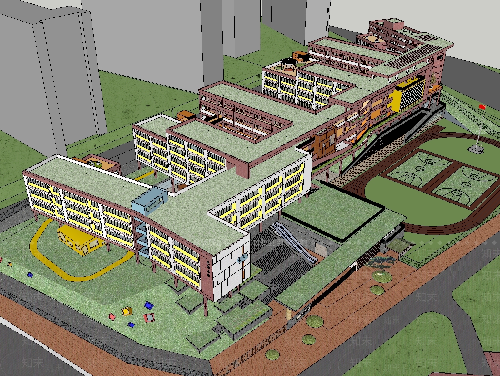 现代文教建筑学校SU模型下载【ID:1129548250】_知末su模型网