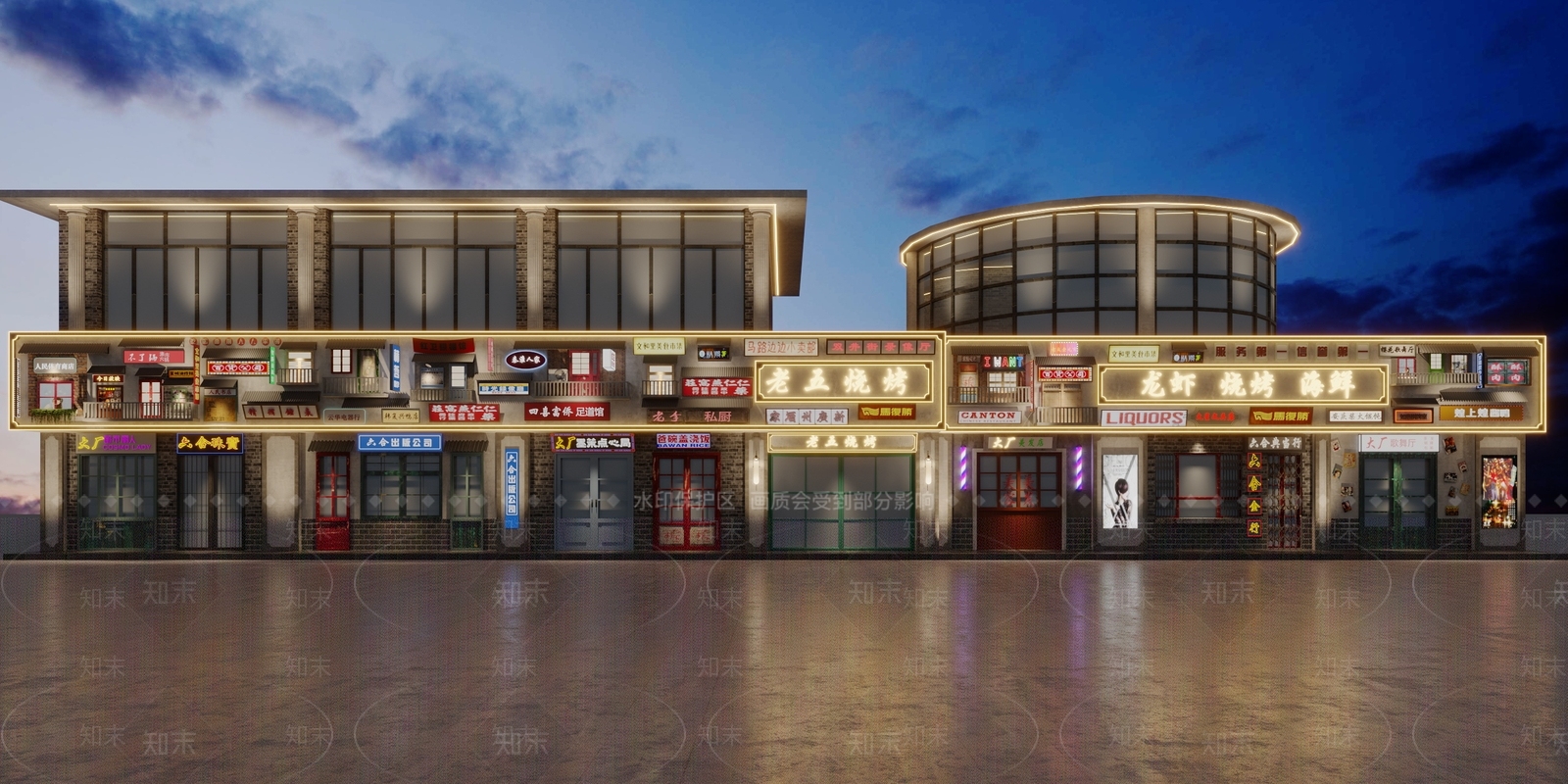 现代复古风商业街3D模型下载【ID:1129549346】