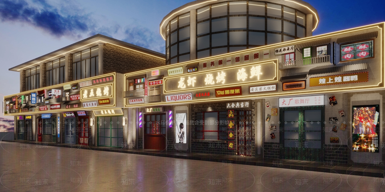 现代复古风商业街3D模型下载【ID:1129549346】